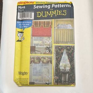 SIMPLICITY Window Treatments Sewing Patterns For DUMMIES 9848 One Sz Curtains
